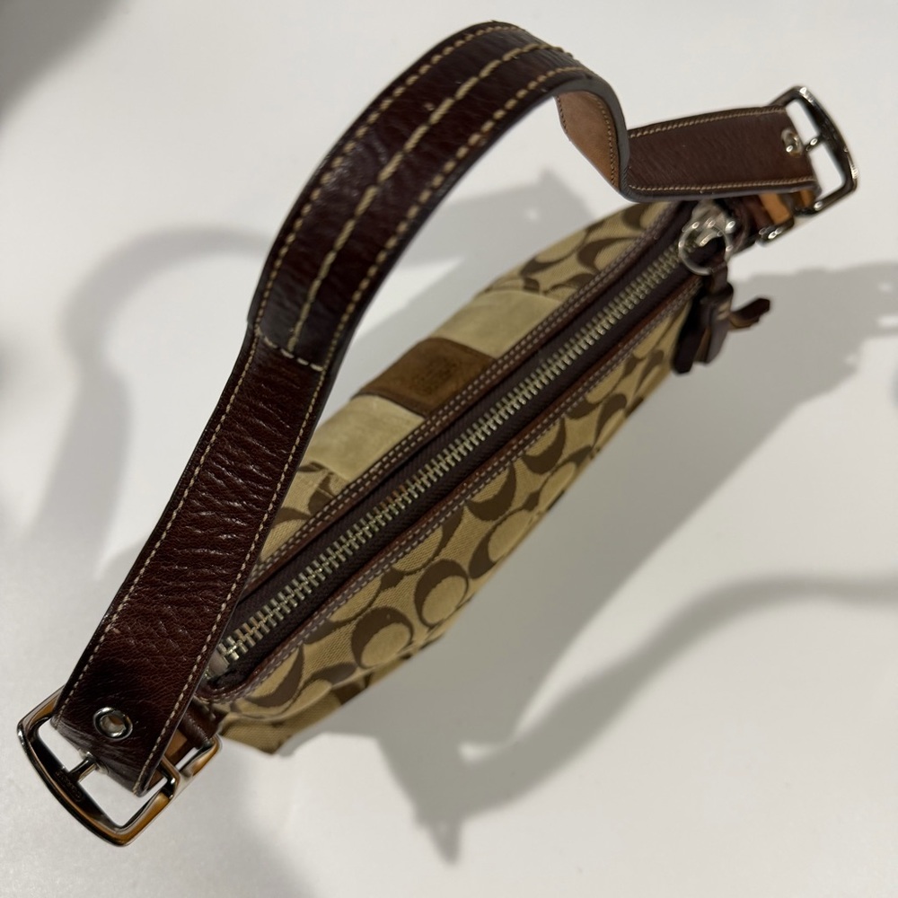 Vintage Coach Signature Brown Suede Stripe Monogram Demi Baguette Shoulder Bag - Picture 10 of 13